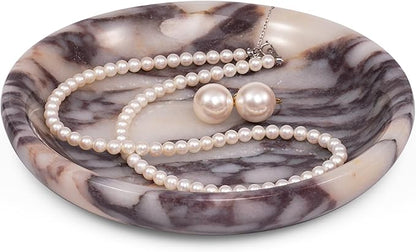 LWALMS Trinket Marble Jewelry Tray - Stone Ring Key Purse Holder Dish, Small Cute Round Plate Decorative Bowl for Nightstand Entryway Coffee Table Decor (5.5 inch)