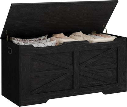 39.4" Storage Chest, Extra Large Storage Trunk with 2 Hinges, Wooden Box Bench, Lift-Top Organizer Chest, Shoe Bench for Entryway, Bedroom, Living Room, Black SB03404X