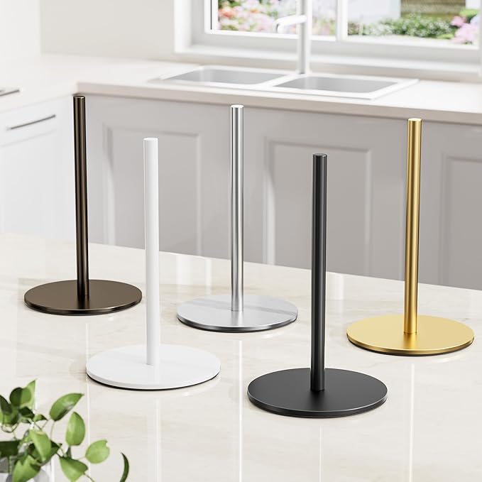 Black Paper Towel Holder Free-Standing, Premium Stainless Steel Paper Rolls Organizer Countertop, Classic Fashion Kitchen Roll Dispenser