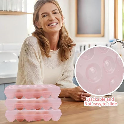 Portable Plastic Egg Storage Box, 18 Tray Shockproof Egg Protector Tray, Folding Eggs Holder Carrier, Eggs Slot Tray Holder Box, for Outdoor Camping Picnic BBQ Hiking(Pink)