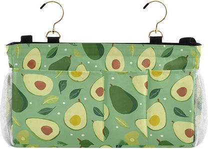 CuwrYet Bedside Caddy Hanging Bunk Bed Caddy Bed Organizer Hanging Pocket with 2 Hooks Bedside Storage Organizer Pocket Bag Holder Green Avocado and Leaf