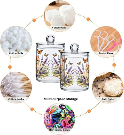 MNSRUU 2 Pack Qtip Holder Organizer Dispenser Cute Ginger Kitten and Flowers Pink Bathroom Storage Canister Cotton Ball Holder Bathroom Containers for Cotton Swabs/Pads/Floss