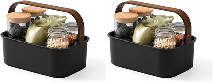 Umbra Bellwood Multipurpose Caddy Organizer with Handle, Desk, Makeup, Dorm Caddy, Kitchen Cabinet Organizer, Black/Walnut (Pack of 2)