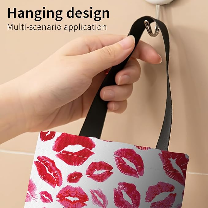 Plastic Bag Holder, Wall Mount Grocery Bag Organizer, Funny Hanging Trash Storage Dispenser for Home Kitchen Cute Red Lips