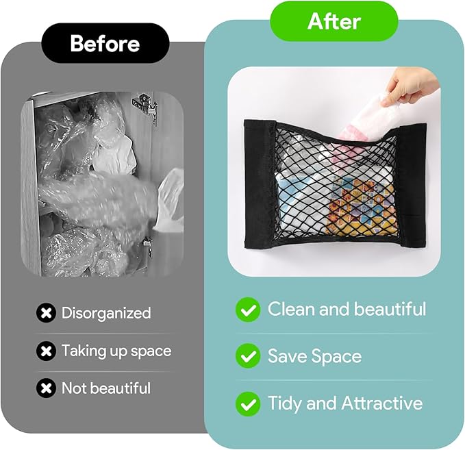 2Pcs Plastic Bag Holder, Grocery Bag Holder Organizer Dispenser, Mesh Storage Net, Trash Bag, Garbage Bag, Shopping Bag Under Sink Cargo Organizers and Wall Mounted