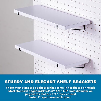 Pegboard Shelf Set - 6 Heavy Duty Peg Board Shelves & Steel Brackets, Organizer for Storage, Garage, Workbench, Craft, Office