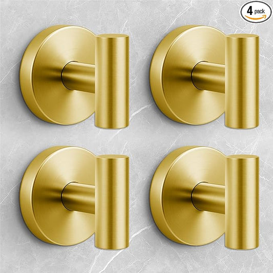 WingWider Shower Hooks for Inside Shower,No-Drill Removable&Reusable Towel Hooks for Bathroom,Heavy Duty Suction Cup Hooks for Glass Window,4 Packs(Gold)