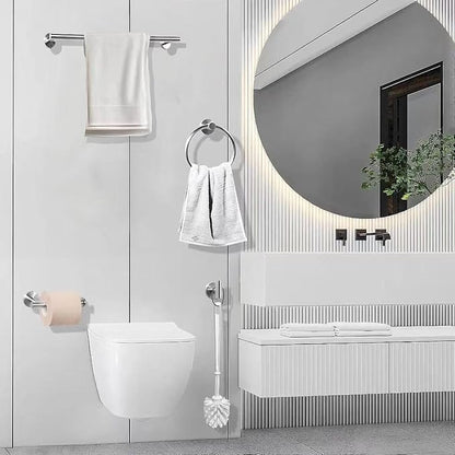 Brushed Silver Bathroom Towel Bar Set, 5-Piece Stainless Steel Hardware Bathroom Accessories, 16" Towel Racks for Bathroom Walls