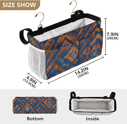 CuwrYet Bedside Caddy Hanging Bunk Bed Caddy Bed Organizer Hanging Pocket with 2 Hooks Bedside Storage Organizer Pocket Bag Holder Blue Orange Diamond Tie-dye