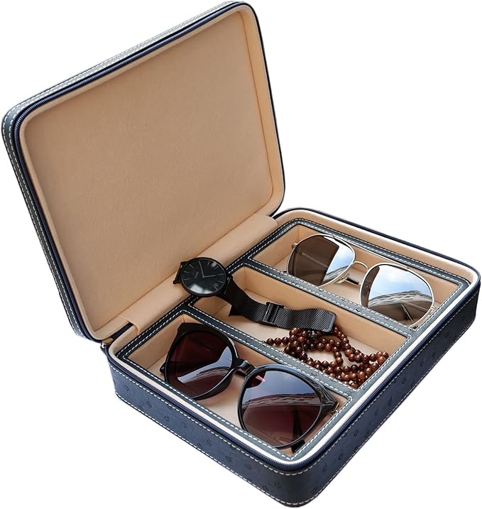 Beaufort 3 Slots PU Leather Eyeglasses Storage Box Sunglasses Box Jewelry Display Case Watch Box for Women Men