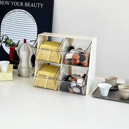 2 Pack Coffee Pod Holder, Creamer Holder for Coffee Bar, Plastic Sugar Organizer for Station, Kitchen Pantry, Home Office Storage Bins for K Cups, Tea Bags, Candy, Snacks (White)