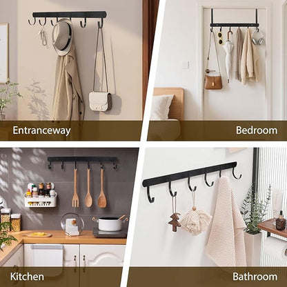 Adjustable Over The Door Hooks, Premium Metal Wall Mounted for Hanging, Heavy Duty Door Coat Hangers and Towel Door Hangers, Cubicle Hook fits 1 3/8" to 3 1/2" Longer Panels for Garage, Black, 6 Hooks