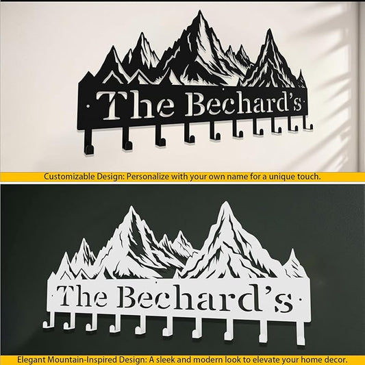 Custom Metal Key Rack Hooks, Personalized Key Holder for Wall, Mountain Theme Wall Decoration, Key Hanger Organizer for Living Room, Entryway, Offices, Kitchen Decor