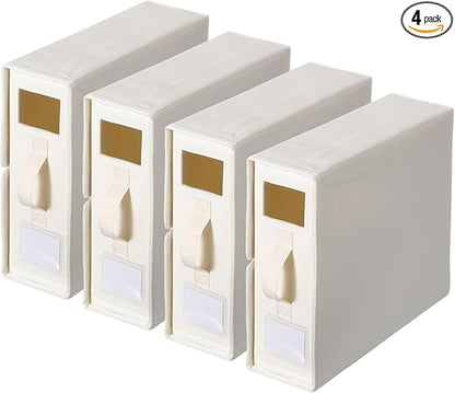 uxcell 4 Pack Bed Sheet Organizers and Storage with Handle, Foldable Bedding Duvet Cover Set Organizer Storage Closet and Under Bed Storage Containers, Beige
