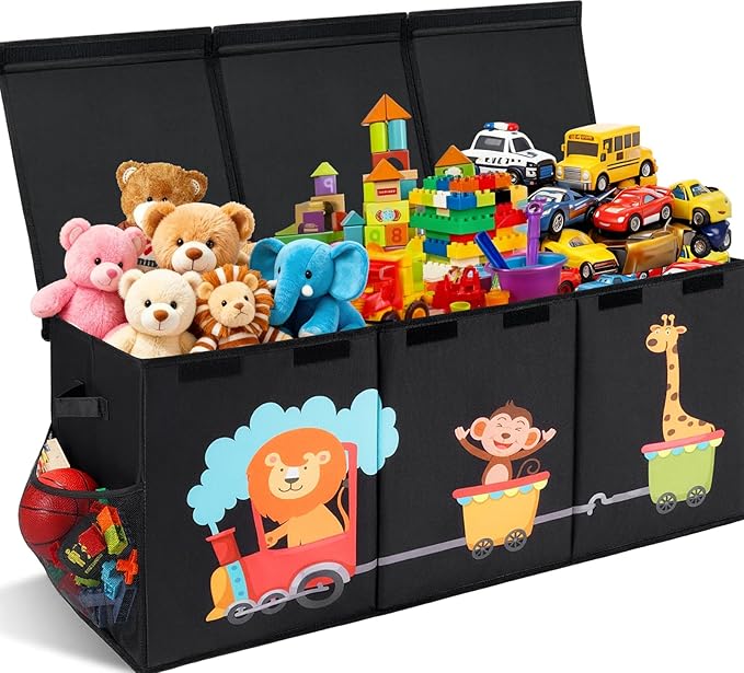XL Toy Box - Toy Storage Bins with lids, Collapsible Toy Chest for Boys Girls, Kids Big Toy Organizer with Adjustable Dividers for Living Room Area, Playroom, Bedroom，40"x16"x14"