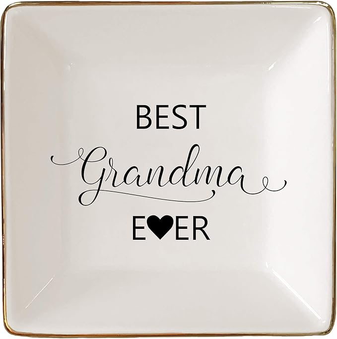 Simply Charmed Best Grandma Ever - Valentine's Day Gift – Ceramic Jewelry Dish, Ring Holder, Trinket Tray – Elegant Birthday Gift for Grandmother