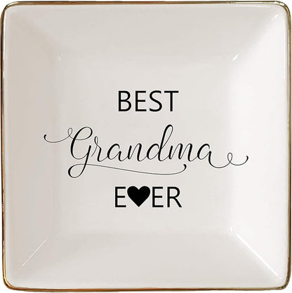 Simply Charmed Best Grandma Ever - Valentine's Day Gift – Ceramic Jewelry Dish, Ring Holder, Trinket Tray – Elegant Birthday Gift for Grandmother