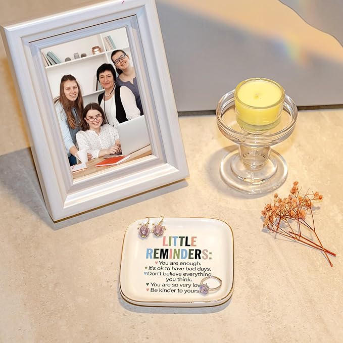 Motivational Gifts for Women – Little Reminders: You are enough... Affirmations Ring Dish, Inspirational Quote Jewelry Tray Gifts For Friends,Besties,Coworkers Employee Appreciation Gift