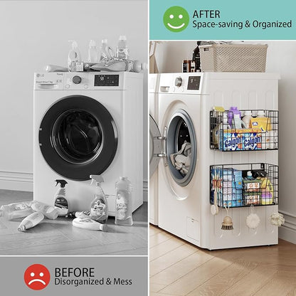 2-Pack Magnetic Laundry Basket Organizer Storage,Magnetic Shelves for Washer Dryer Organizer,Hanging Laundry Basket for Washing Machine(Black)