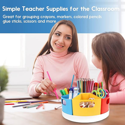 360 Rotating Art Supply Storage Organizer Caddy for Kids - Multicolored Crayon Marker Storage and Pencil Holder for Desk - Classroom Organization