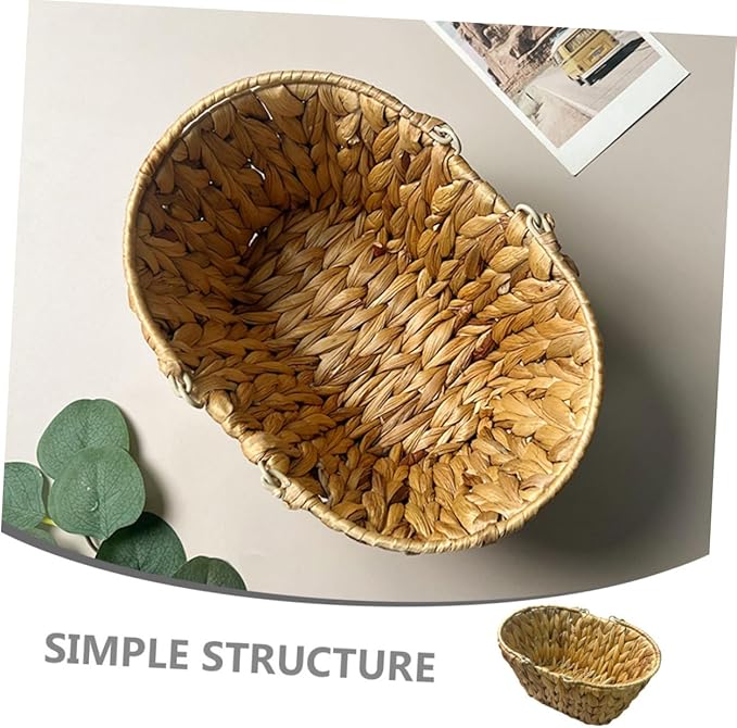 Woven Storage Basket Boho Decor Desktop Organizer Handle Storage Bins for Shelves