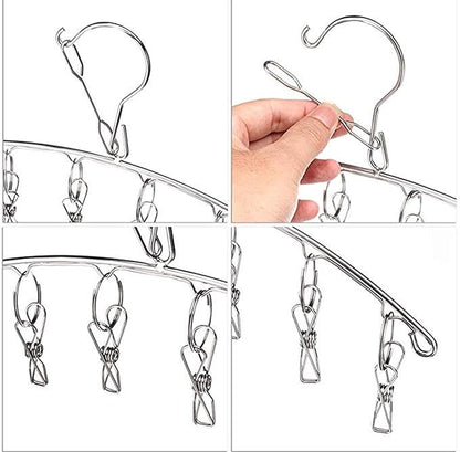 Portable Stainless Steel Clothes Pins Heavy Duty Laundry Drip Hanger with 8 Clips Hanging Drying Rack Closet Organizer