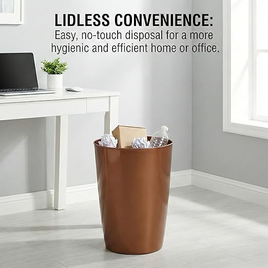 Mini Waste Basket - Pack of 2 Durable Small Plastic Garbage Trash Can Bin - Lidless Open-Top, Slim Profile for Compact Spaces - Suitable for Home, Bathroom, Office, Bedroom & More, Copper