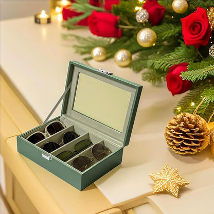 UnionPlus 4-Slots Sunglasses Case Organizer, Eyeglass Glasses Display Holder Collector, Multiple Sunglasses Storage Case, Malachite Green