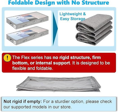 4 Inch Low Profile Under Bed Storage Drawer 4 Pack, Lightweight Underbed Clothes Storage Container Bins with NO STURCTURE, Shallow Storage Bag for Dorm & Home, With Clear Lids & Water-Resistant Fabric