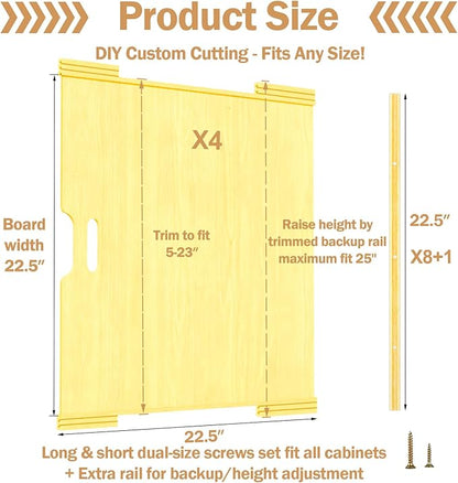 4 Set Trim-to-Fit Wood Tray Dividers for Cabinet, Cookie Sheet Organizer, Multi Layer Embedded Plug-in Board Storage, Cuttable DIY Storage Divider Insert for Kitchen Bedroom Cabinet Closet