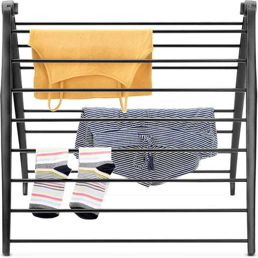 Whitmor Spacemaker Folding Drying Rack, Indoor Clothes Organizer with Patent-Pending Design, Space Saving, 6" L x 26" W x 51.5" H, Black