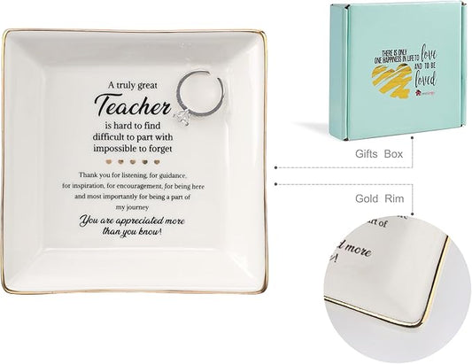 HOME SMILE Christmas Gifts for Teacher-Teacher Appreciation Gifts for Women Ring Jewelry Dish,Thank You Graduation Retirement Gifts for Teachers Women