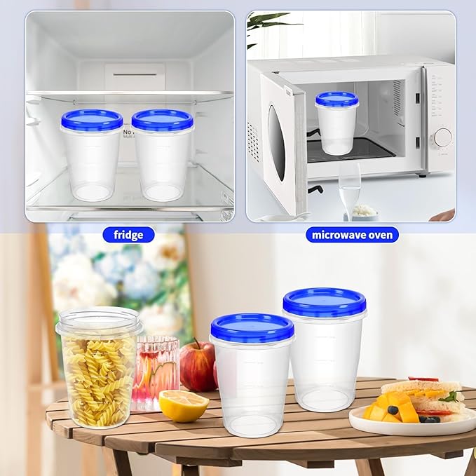 ISUSSER 12 Pack Freezer Containers with Screw On Lids, 32 Oz Stackable Reusable Plastic Storage Container, Airtight Plastic Food Storage Containers with Twist Top Lids for Food Soup Jello Sauce