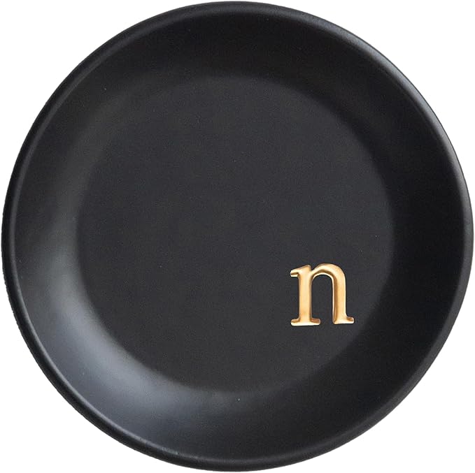 COLLECTIVE HOME - Ceramic Jewelry Tray, Decorative Trinket Dish for Rings Earrings Necklaces Bracelet Watch Keys, Birthday Mother's Day Christmas Gift for Women, 4.75", Black Surface (n)