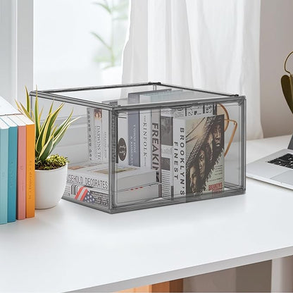 EZJOB 4 Pack Pure Organizer for Closet, Acrylic Shoe Box Size 14, Clear Display Case Handbag Organizer Shoe Box with Lid