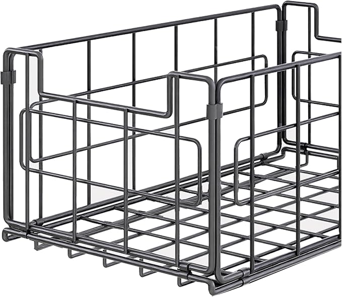 2 Pack Wire Baskets for Pantry Kitchen Organization,13.8inch Large Foldable Snack Storage Organizer Cabinets Freezer, Office,Bathroom,Closets Metal Basket Bin with Handle, 35x21.5x16 cm