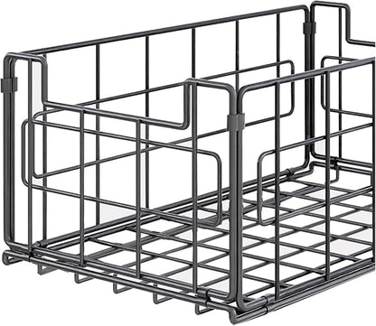 2 Pack Wire Baskets for Pantry Kitchen Organization,13.8inch Large Foldable Snack Storage Organizer Cabinets Freezer, Office,Bathroom,Closets Metal Basket Bin with Handle, 35x21.5x16 cm
