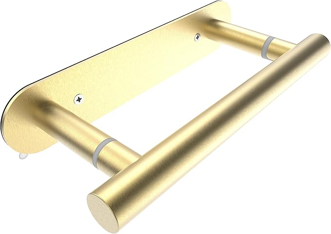 RUACQ Toilet Paper Holder, Self-Adhesive or Wall Mount, SUS304 Stainless Steel Rustproof Stick on Toilet Paper Roll Holder, No Drilling Bathroom Tissue Holder, Modern Pivoting Design (Brushed Gold)