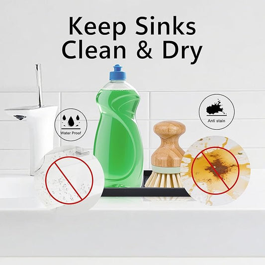 Silicone Sponge Holder Kitchen Sink Organizer Tray Dish Caddy Soap Dispenser, Scrubber Spoon Holder, Dishwashing Accessories (Black, 2 Pack)