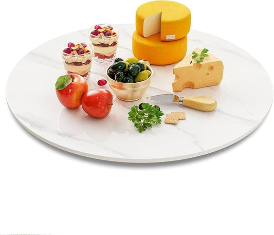 19.7" Lazy Susan Turntable – 360° Sinteredstone Silent Anti-Slip Turntable, Table Top Centerpiece for Kitchen, Pantry, Spice Rack, Refrigerator & Dining Table, White