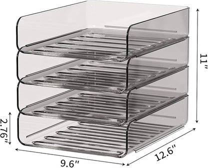 Clear Paper Organizer - Brown Acrylic Stackable Paper Tray for Desk, 4-Tier Letter Tray Organizer with Smooth Edges and Rounded Corners