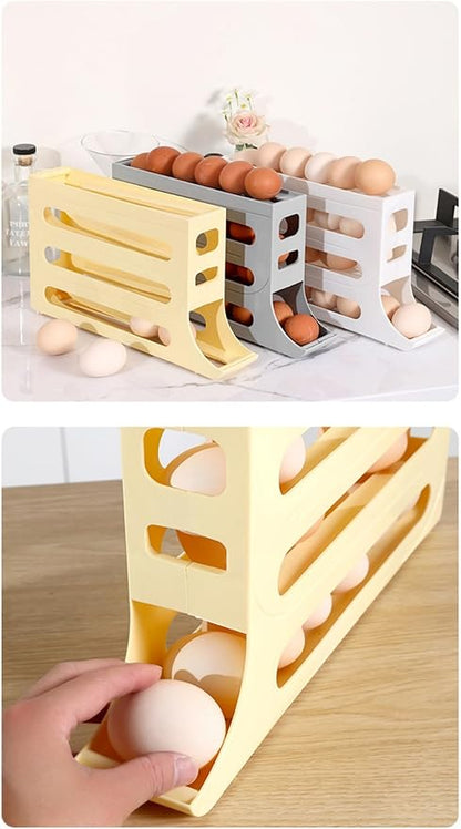 24 Eggs Egg Holder for Fridge,4 Tiers Egg Container,Auto Rolling Fridge Egg Organizer for Refrigerator,Space-Saving Egg Dispenser Holder,Fridge Egg Rack (White, 1pack)