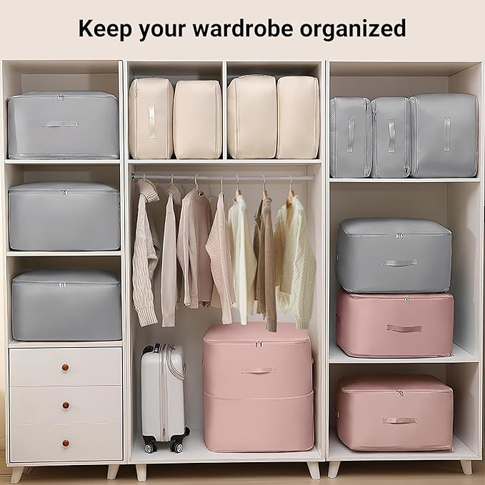 2-Pack Comforter Storage Bag Large Capacity Blanket Storage Bags, Ultra Space Saving Self Compression Organizer, Washable Compression Bags for Comforter Blanket Bedding Duvet Pillow (Light Pink)