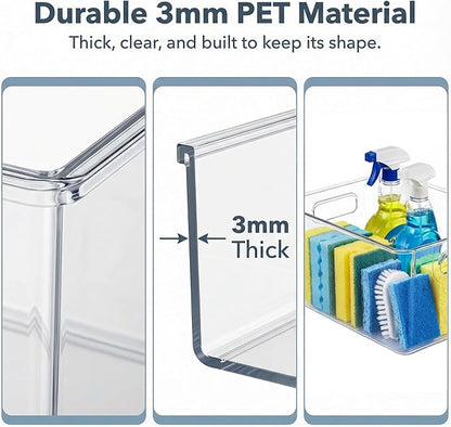 MOONEDGE Open Clear Plastic Storage Bins Stackable Organizer Containers with Handles for Kitchen, Pantry, Fridge, Cabinet, Closet Storage & Home Organization 8 Pack（11 x 8 x 6 in）