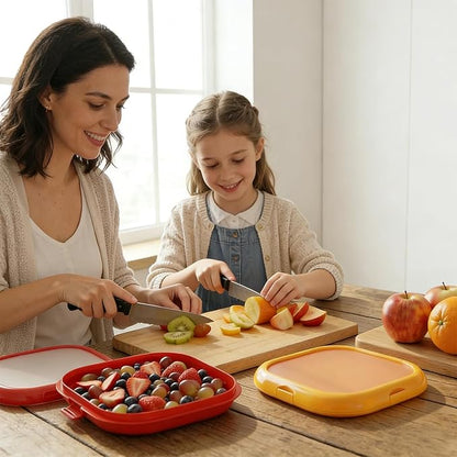 LYLHZRMDGC 2 Pack Reusable Silicone Storage Boxes, Avocado Saver & Onion Storage for Avocado, Cut Onions, Tomatoes, Garlic and Leftovers in Fridge (Red/Yellow)
