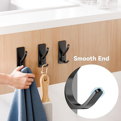 Josmimic 10-Pack Self Adhesive Towel Hooks: Extra Strong 13LB, Stainless Hook for Hanging Loofah, Towels, Coat, Bath Robe Bathroom Shower, Black
