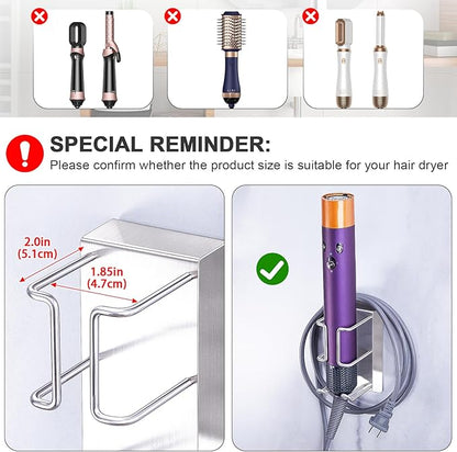 WAYASI Hair Straightener Holder Wall Mounted Blow Dryer Holder, Curling Iron Holder, Hairdryer and Straightener Holder, Bathroom Hair Tools Organizer and Storage (Silver)