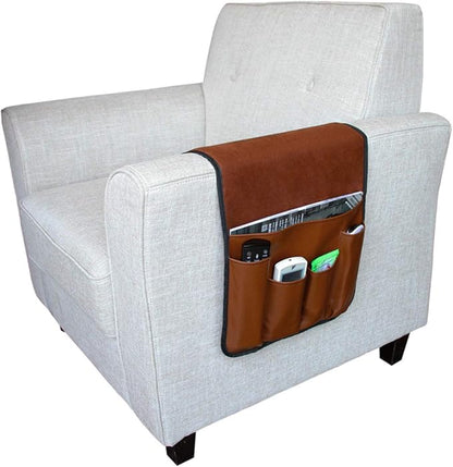 IPENNY No-slip Leather Sofa Couch Remote Control Holder Chair Armrest Caddy Pocket Organizer Storage Bag for Cellphone Tablet Notepad Book Magazines DVD Eyewears Drinker Snacks Holder Pouch