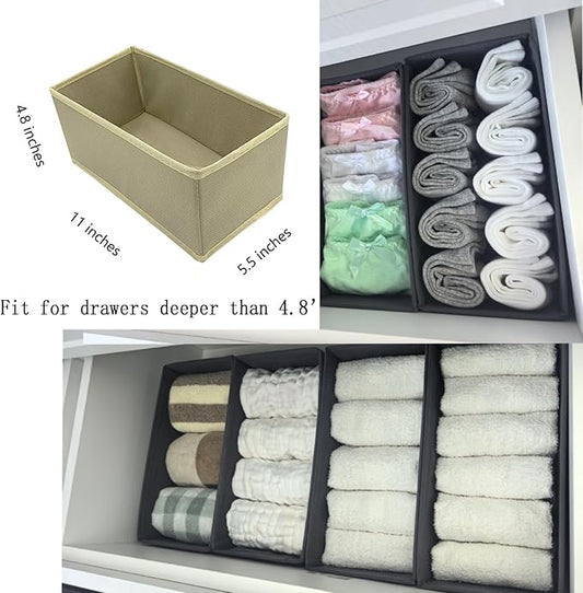 Drawer Organizer Set of 3, Foldable Fabric Storage Boxes 11"x5.5"x4.8", Underwear Socks Dividers for Dresser Closet Wardrobe Bra Panty Leggings, Khaki