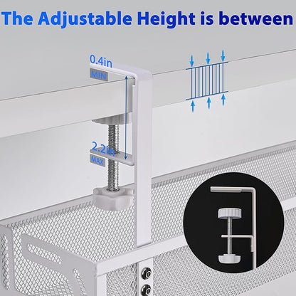 Under Desk Cable Management Tray Small – Clamp-Mounted Wire Organizer & Cord Management Under Desk Holder, No-Drill Metal Cable Tray for Home Office (White)